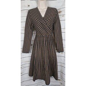 Soft Surroundings Brown Houndstooth Sweater Dress M Womens Fit & Flare Faux Wrap
